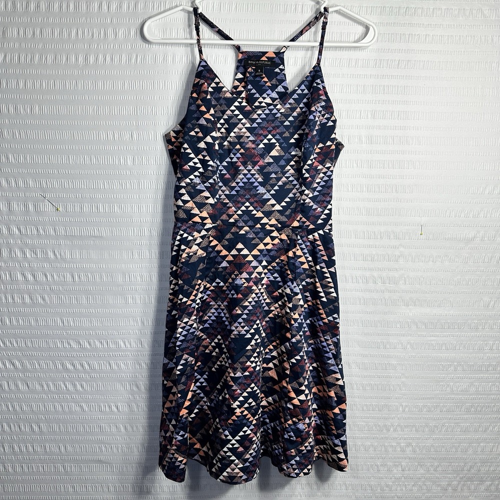 Banana Republic Dress 8 Navy Geometric Fit & Flare Strappy Cotton Stretch